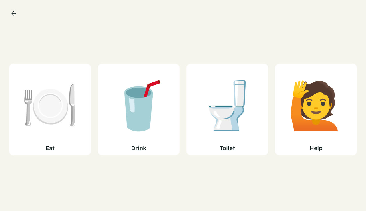 The Tilo Kids talk board: eat, drink, toilet, help
